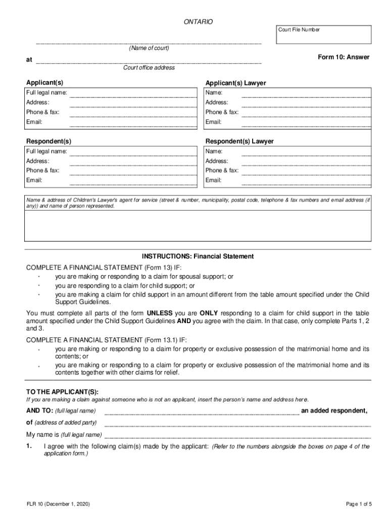2020 Form Ontario FLR 10 Fill Online, Printable, Fillable, Blank