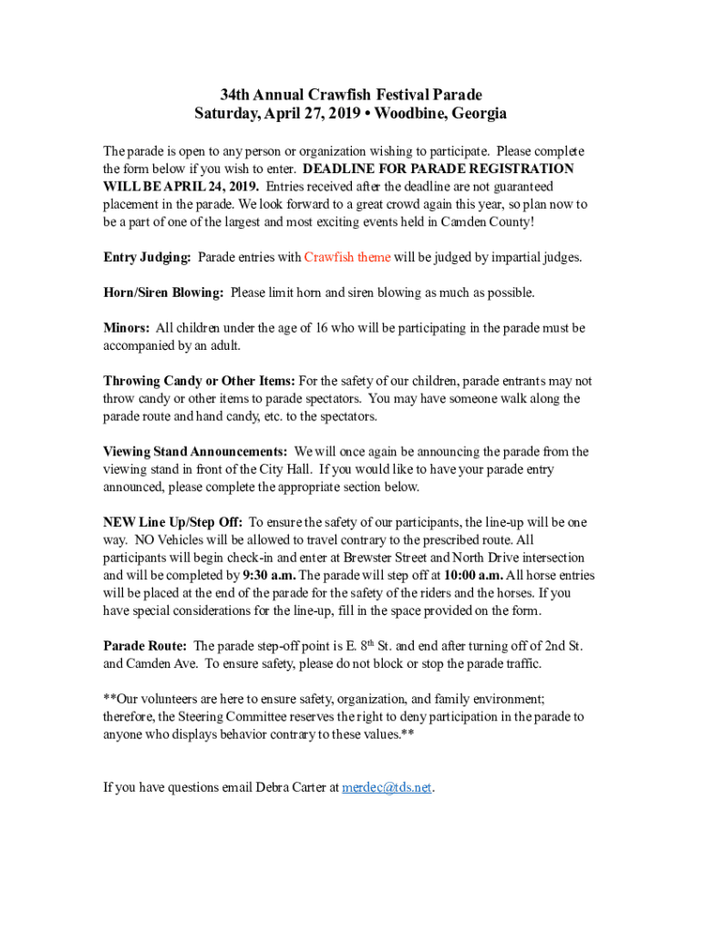 Fillable Online Woodbine Crawfish Festival, Woodbine, GA Vendor Info