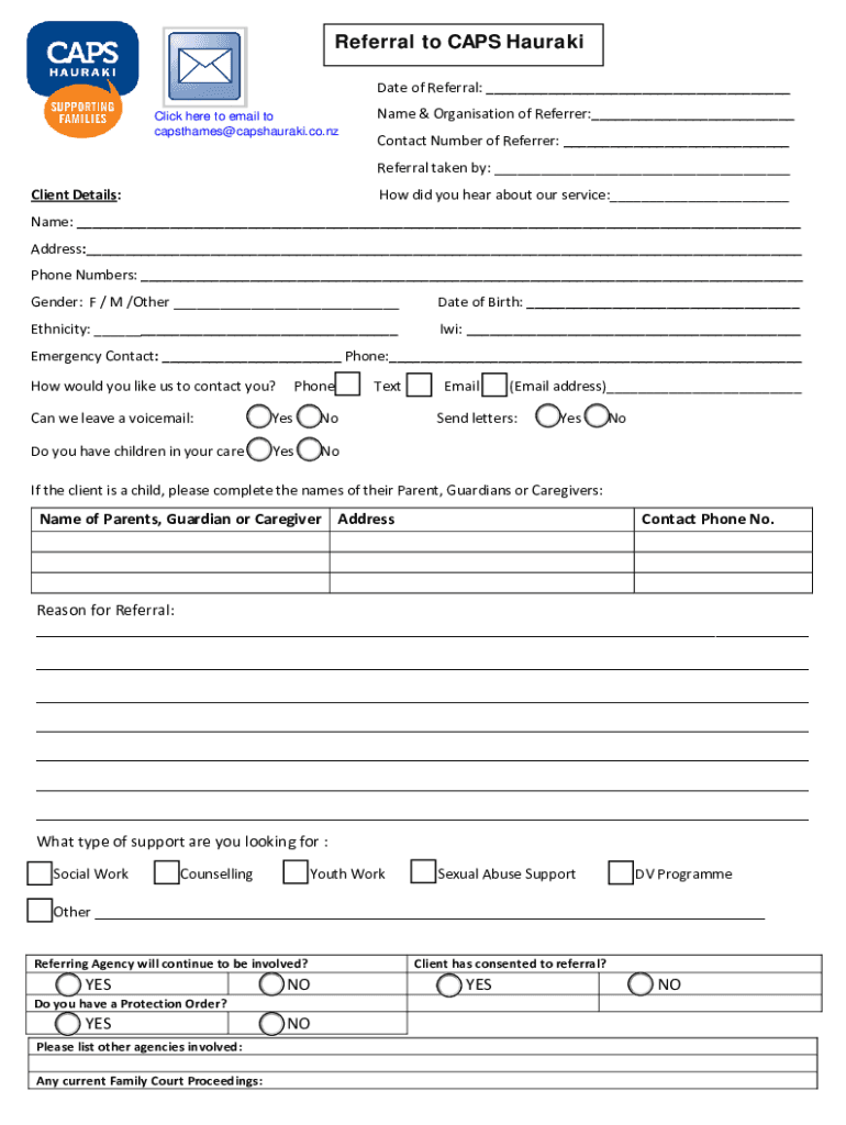 Fillable Online referral form CAPS Hauraki Inc. Fax Email Print