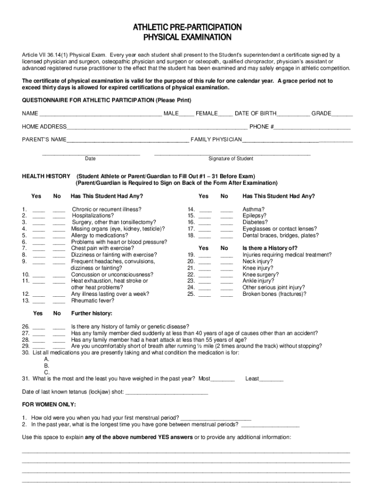 Fillable Online IOWA ATHLETIC PREPARTICIPATION PHYSICAL EXAMINATION ARTICLE Fax Email Print