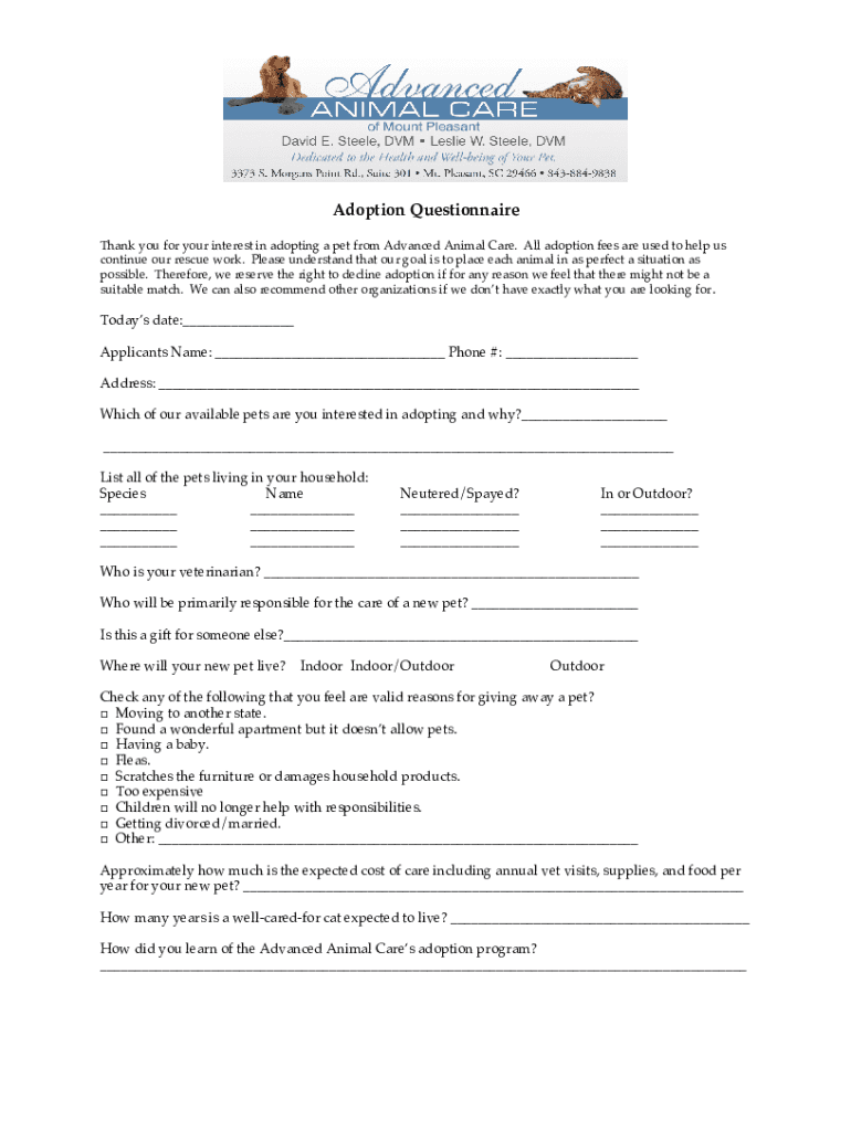 Fillable Online Pets for Adoption at Ellen M. Gifford Sheltering Home