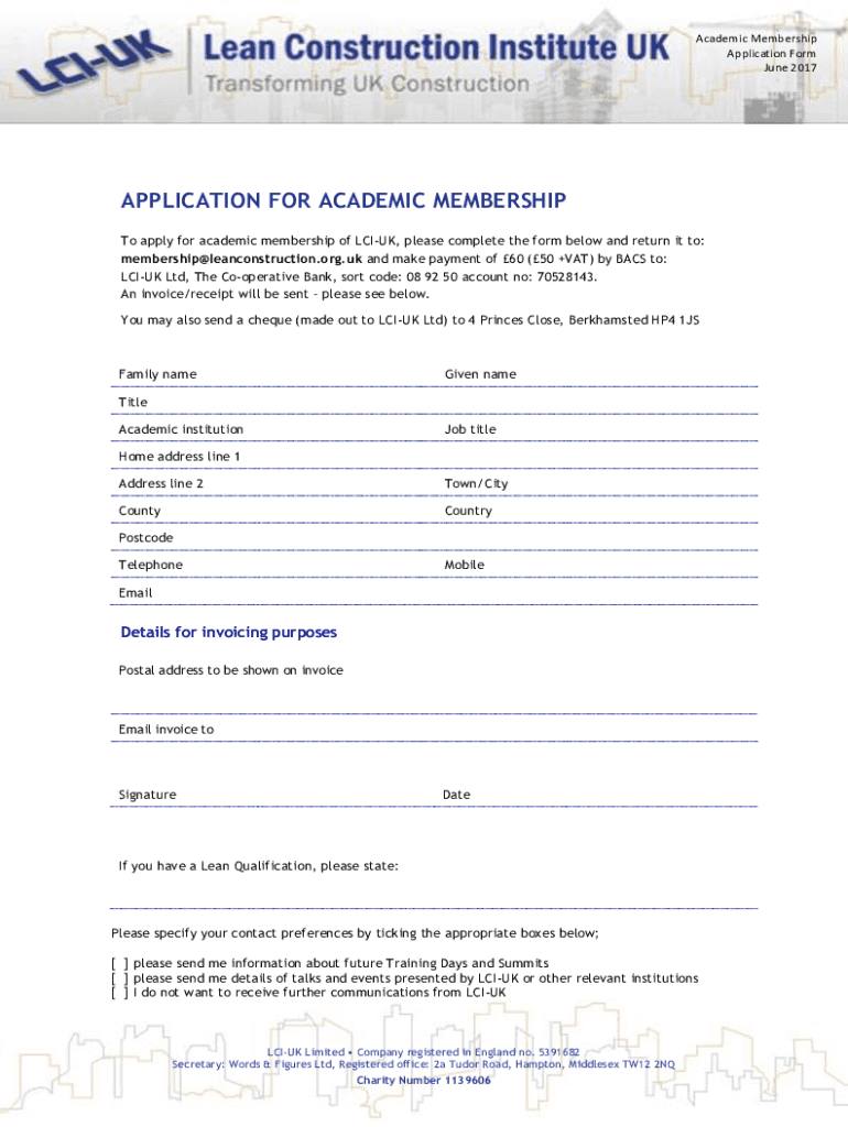 Fillable Online leanconstruction org Form to be submitted with student