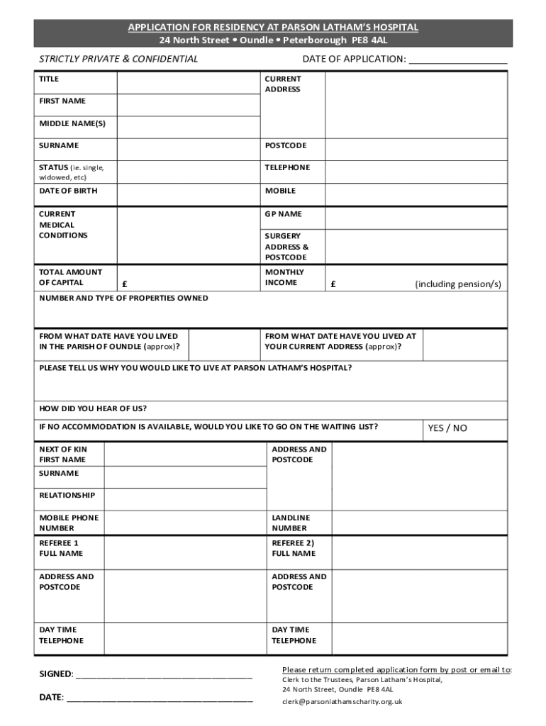 Fillable Online APPLICATION FOR RESIDENCY AT PARSON LATHAMS HOSPITAL 24