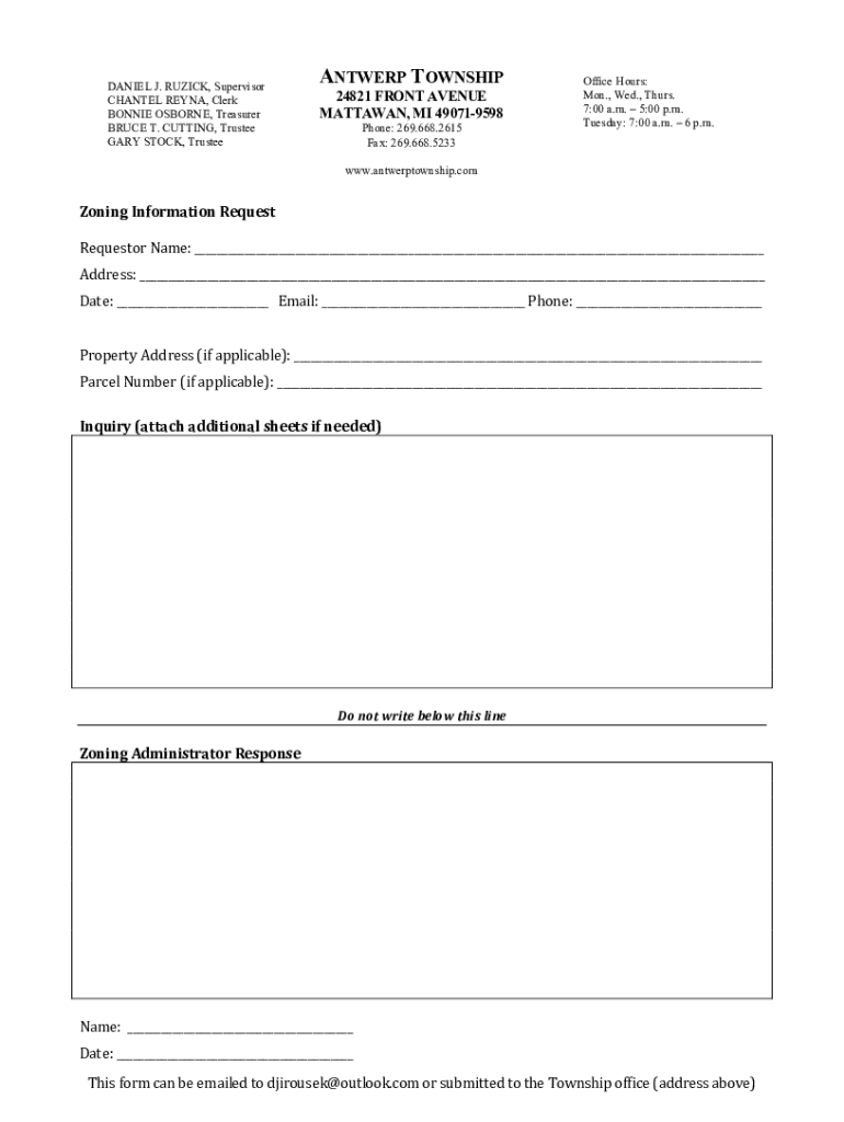Fillable Online Zoning Information Request Fillable PDF Antwerp