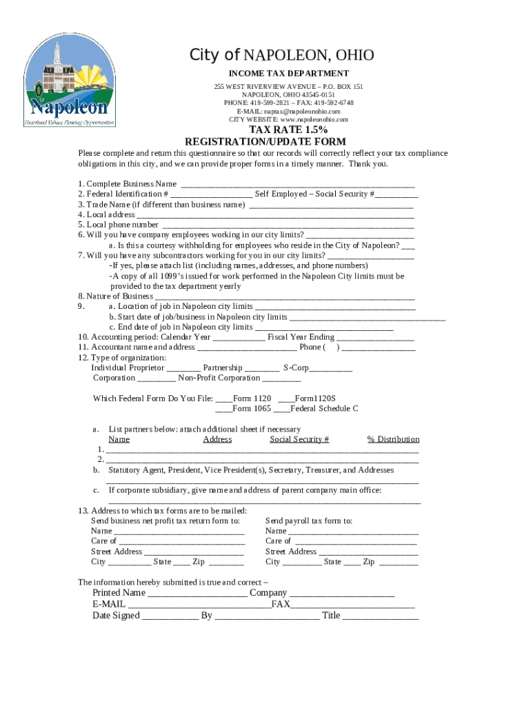 Online City of NAPOLEON OHIO Fax Email Print Doc Template pdfFiller