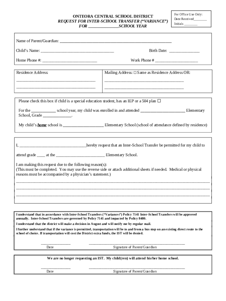 PDF ONTEORA CENTRAL SCHOOL DISTRICT Request for Absentee Doc