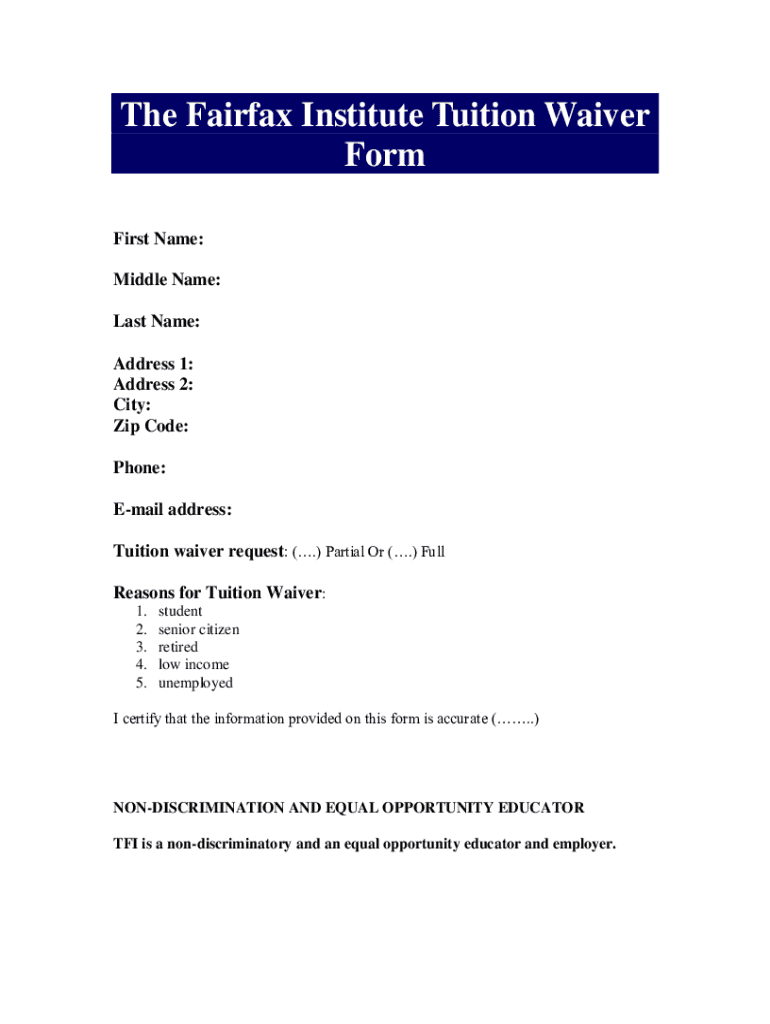 Fillable Online Partial Tuition Waiver Appeal Forms Current