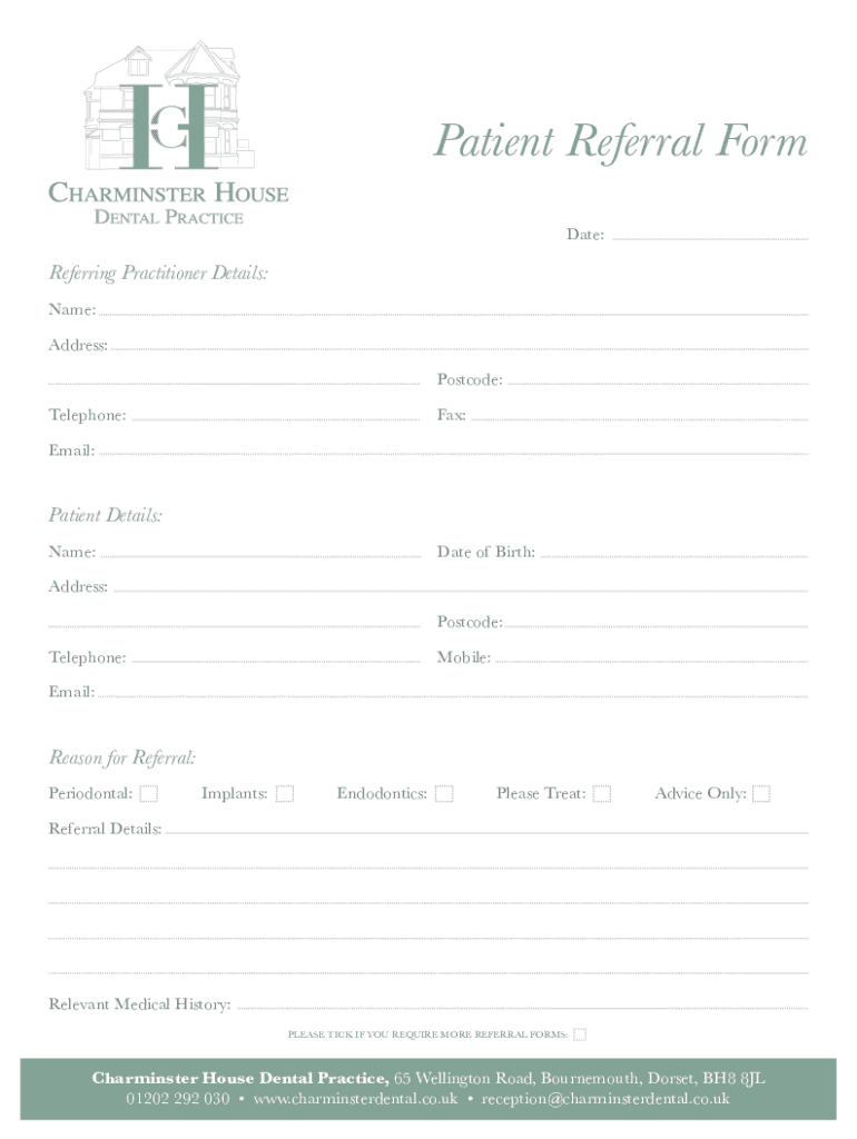Fillable Online Patient Referral Form Charminster House Dental