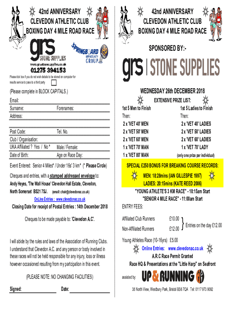 Clevedon Boxing Day Race Results Fill Online, Printable, Fillable