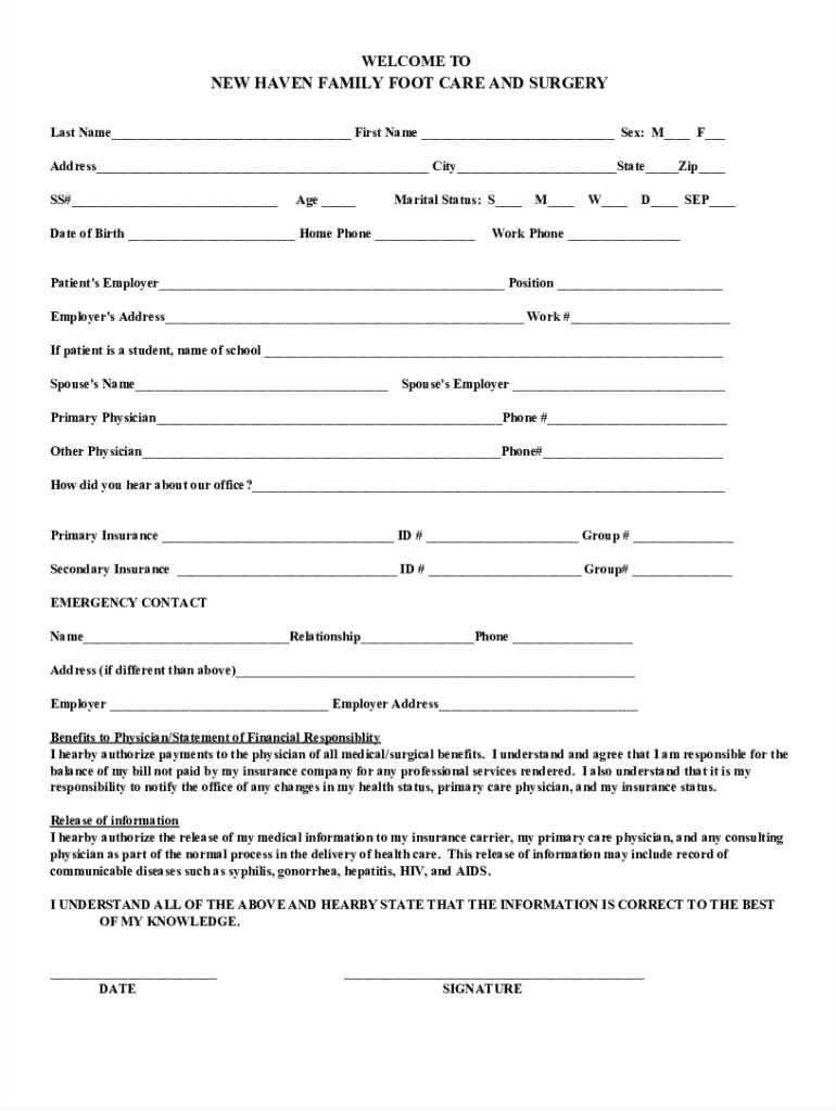Fillable Online NewHavenFootCarepatientform Fax Email Print