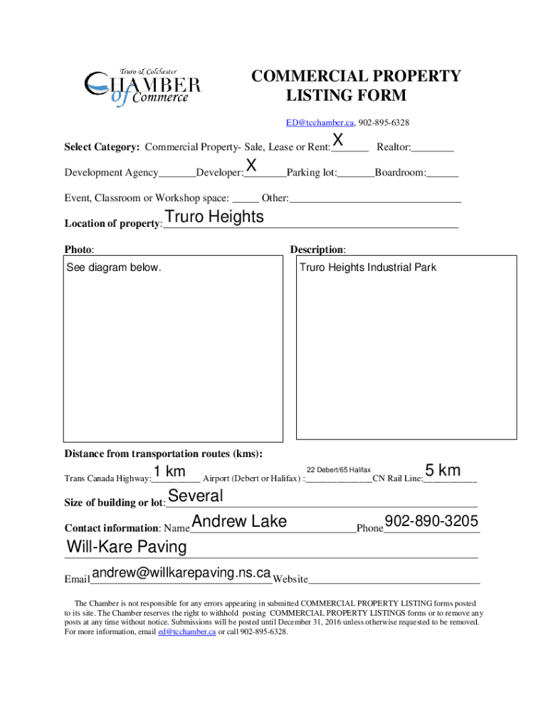 Fillable Online COMMERCIAL PROPERTY LISTING FORM Fax Email Print