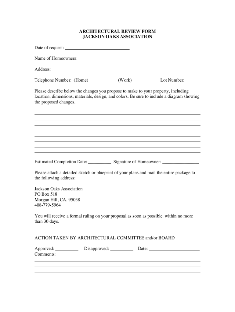 Fillable Online JACKSON OAKS ASSOCIATION Name of Homeowners Address