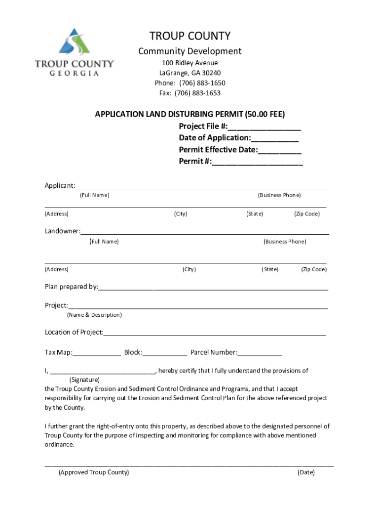 Fillable Online Land Disturbance Soil Erosion Control Permit Fax Email