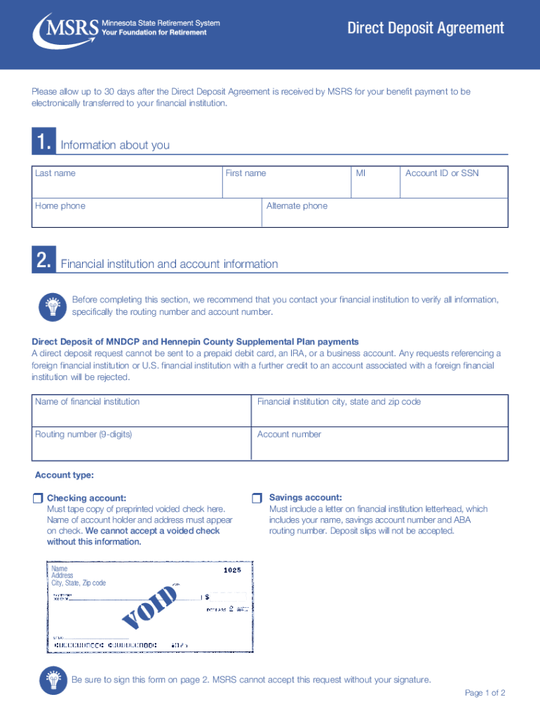 Fillable Online Direct Deposit Agreement MSRS Fax Email Print pdfFiller