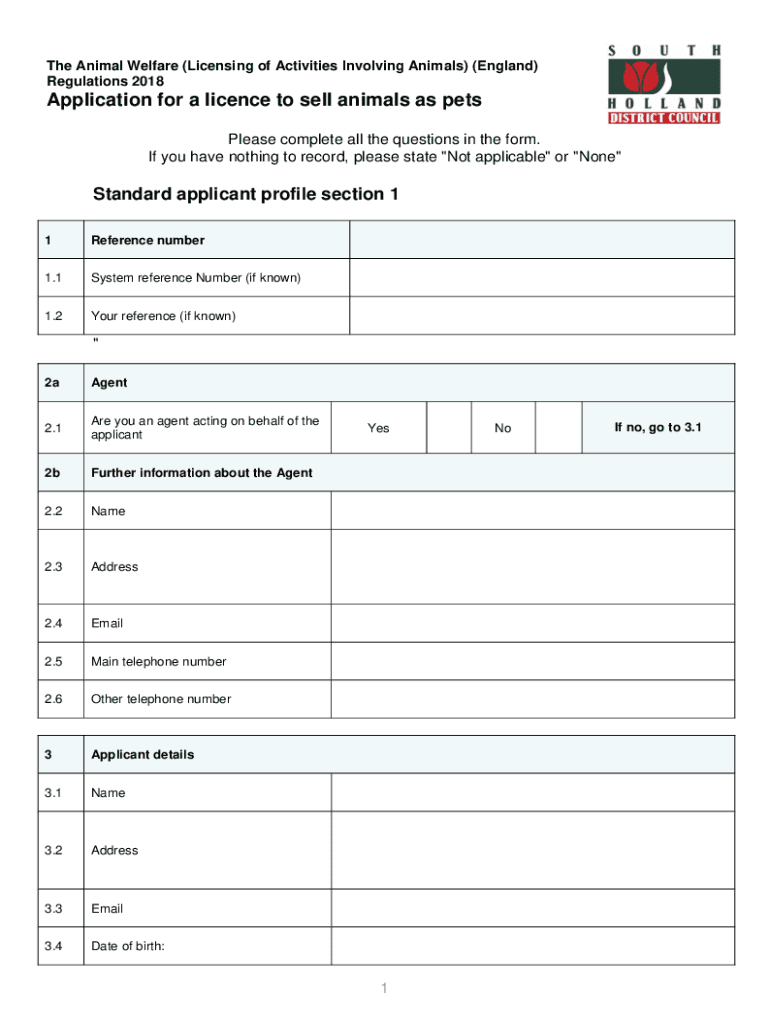 Fillable Online Selling Animals as Pets App Form Fax Email Print