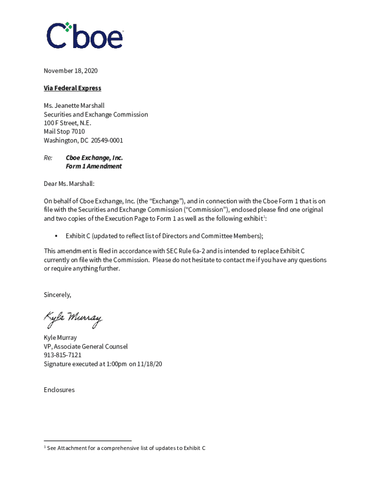 Fillable Online Re Cboe BYX Exchange, Inc. Form 1 Amendment Fax Email