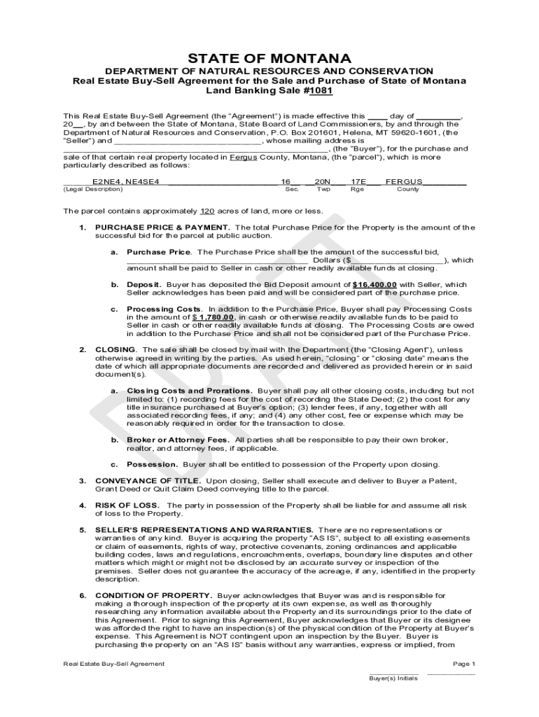 Fillable Online dnrc mt Fillable Online dnrc mt BuySell Agreement