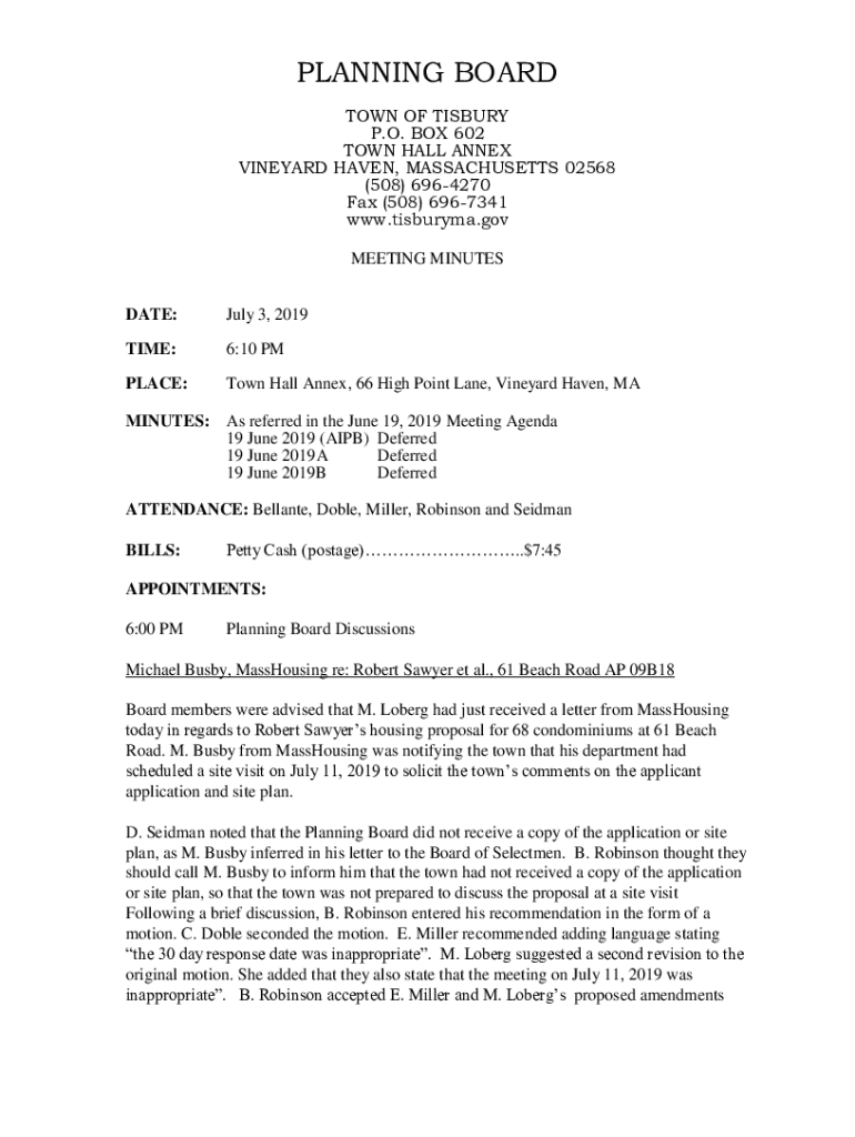 Fillable Online PLANNING BOARD Town of Tisbury MA Fax Email Print pdfFiller