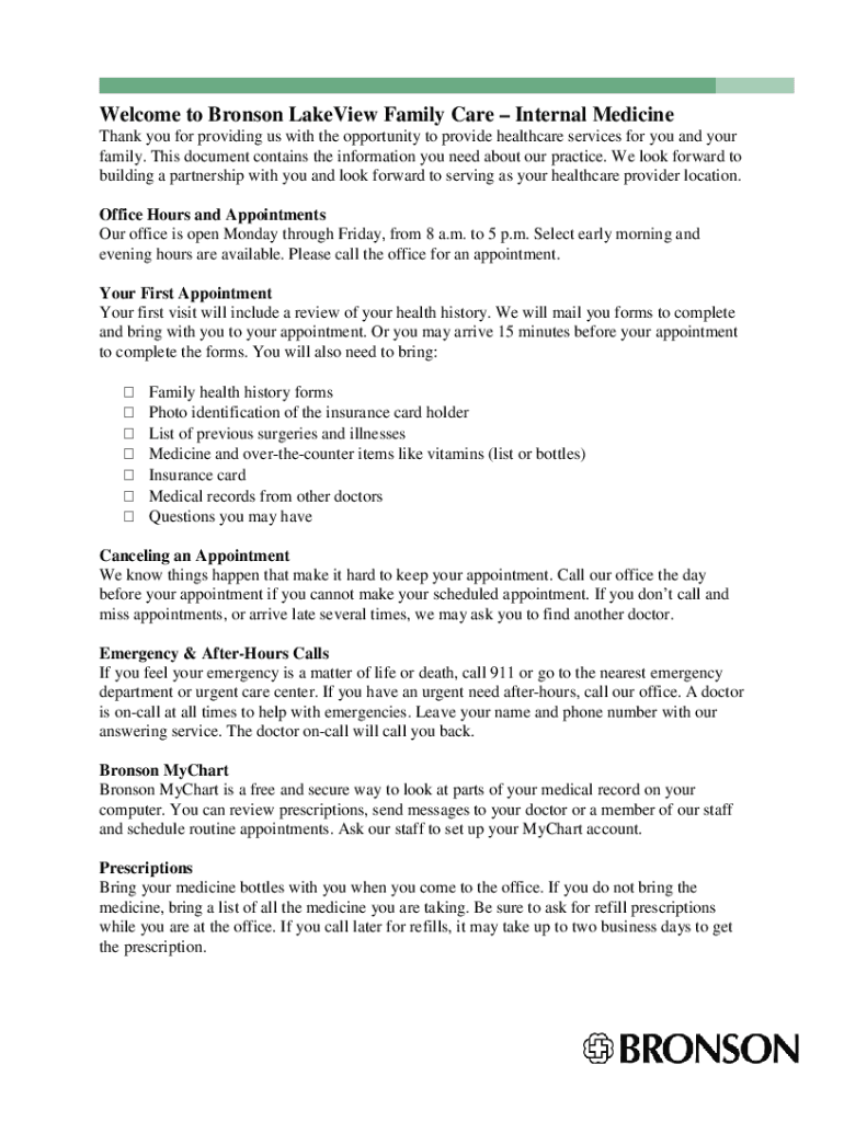Fillable Online Bronson Lakeview Family Care in Paw Paw, MI Fax Email