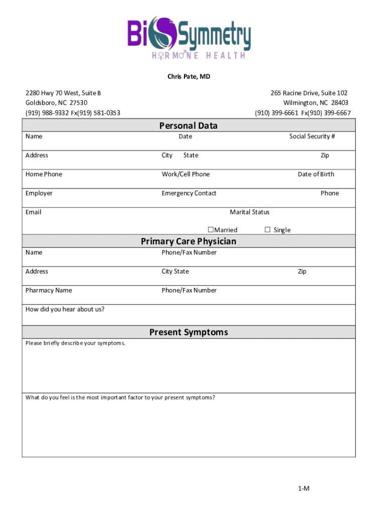 Fillable Online Chris A. Pate, MD Family Doctor in Goldsboro, NCMD