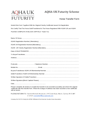 Fillable Online Aqha Transfer Form - Fill Out and Sign Printable PDF