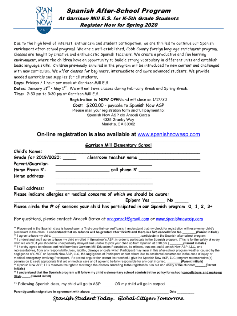 Fillable Online Garrison Mill Elementary School Cobb County School