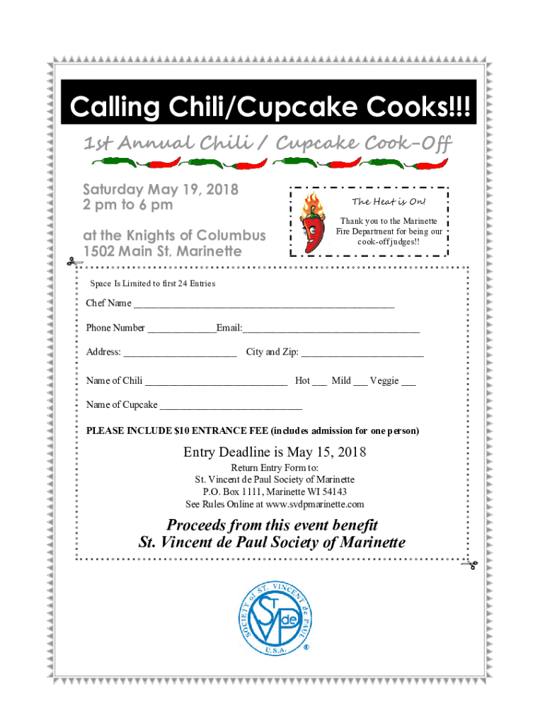 Fillable Online SVDP Chili CookOff Entry Form Fax Email Print pdfFiller