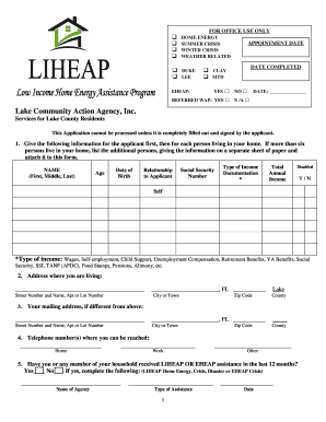 Fillable Online lakecaa Liheap assistance application - Lake Community