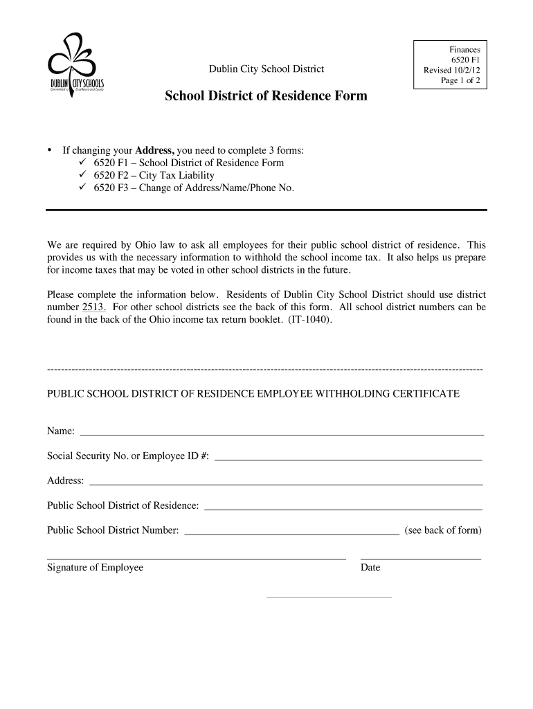 Fillable Online dublinschools 6520 F1 Employee School District of