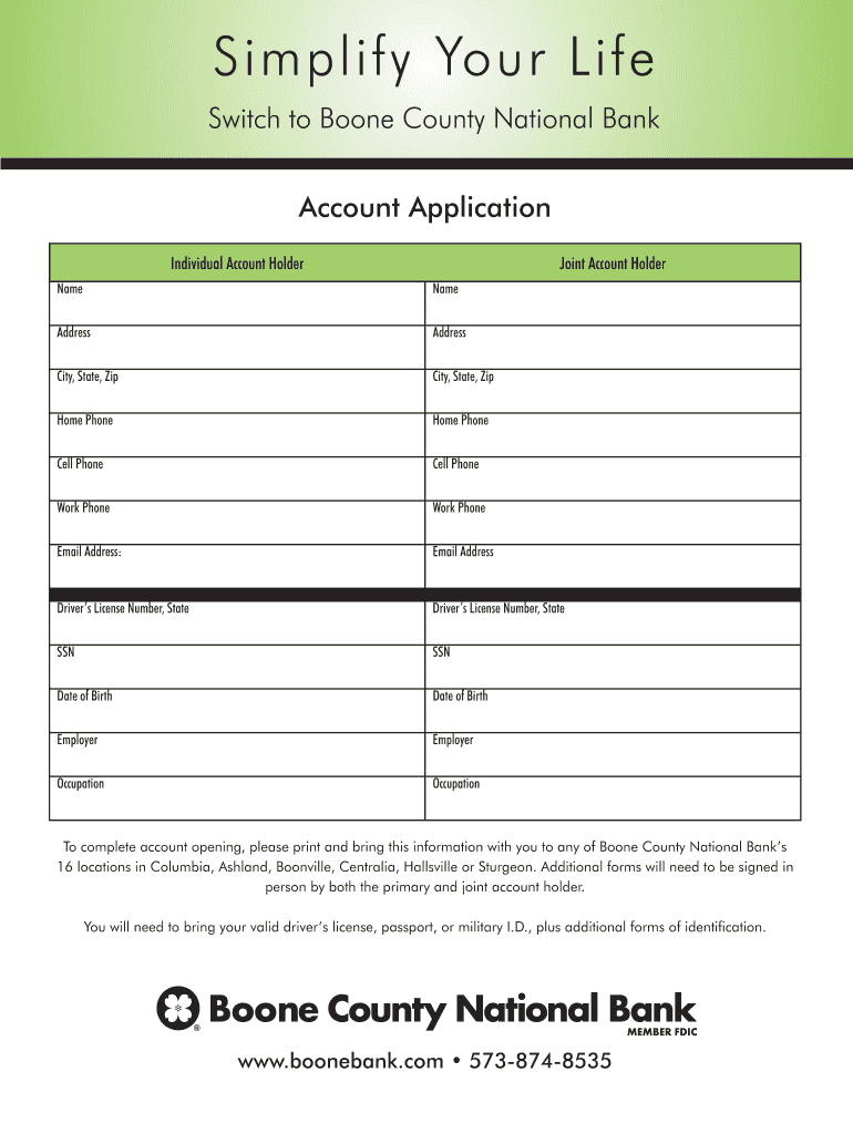 Fillable Online SimpleSwitch Forms Boone County National Bank Fax