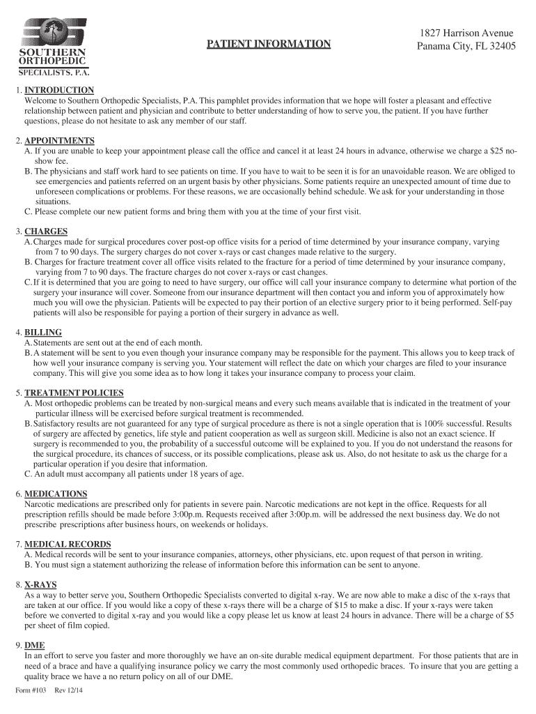 Fillable Online Dr. Combs Southern Orthopedic Specialists Fax Email