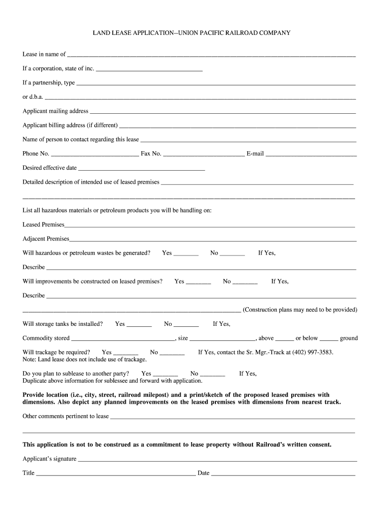 Union pacific railroad land lease Fill out & sign online DocHub
