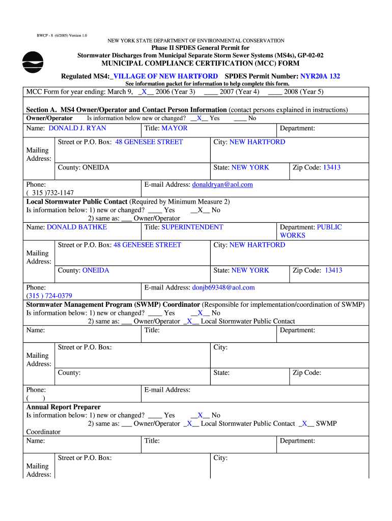 Fillable Online Regulated MS4VILLAGE OF NEW HARTFORD SPDES Permit