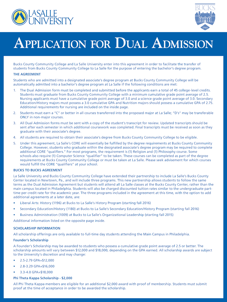 Fillable Online lasalle APPLICATION FOR DUAL ADMISSION La Salle University Fax Email Print