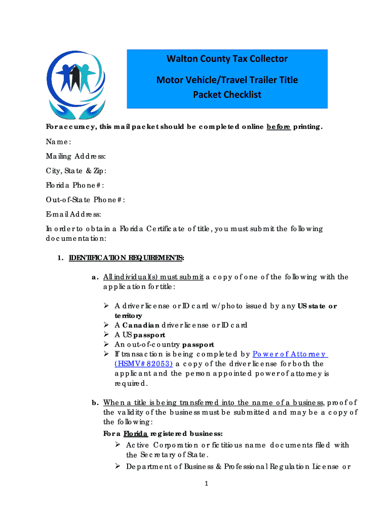 Fillable Online Motor Vehicle Form Packet Walton County Tax Collector