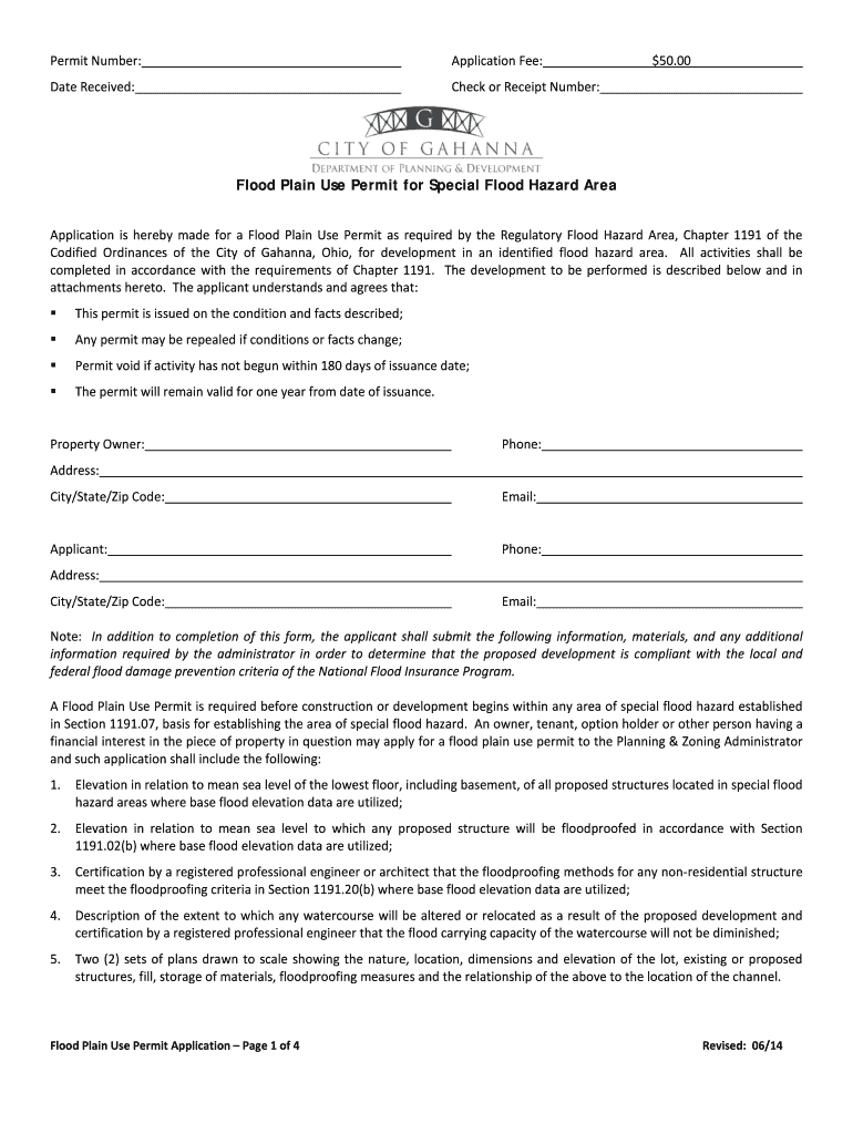 Fillable Online gahanna Flood Plain Use Permit for Special Flood Hazard Area Fax Email Print
