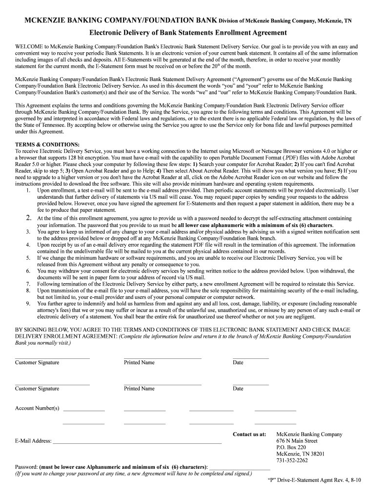 Fillable Online foundationbank MCKENZIE BANKING COMPANYFOUNDATION BANK