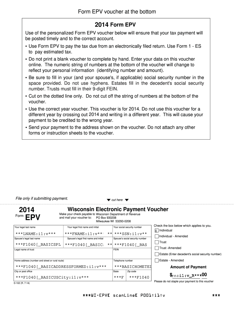 2014 Form EPV, Wisconsin Electronic Payment Voucher Fill out & sign online DocHub
