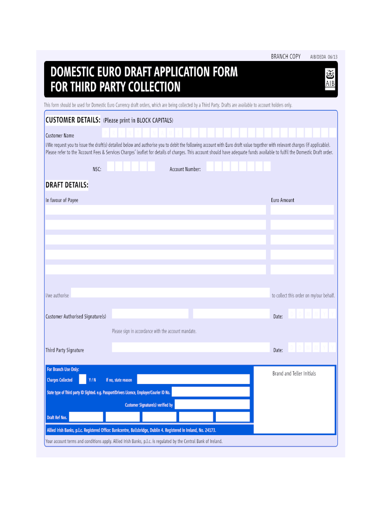 Aib Bank Draft Application Form Fill Online, Printable, Fillable