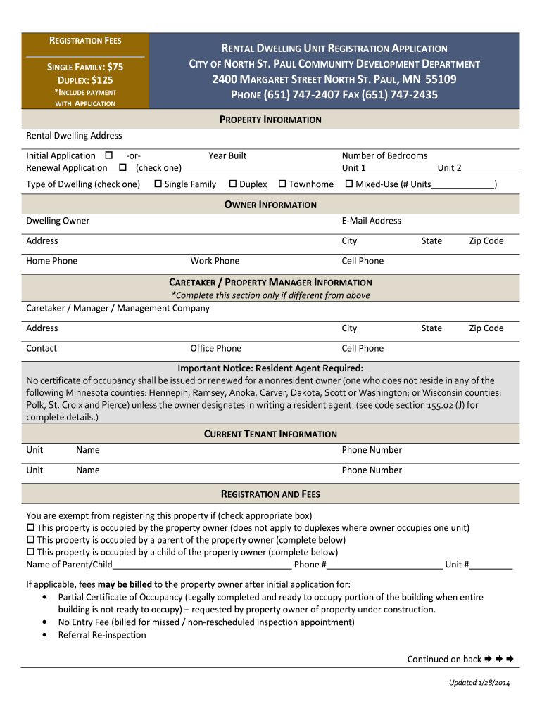 Fillable Online Rental Dwelling Unit Inspection Application 2014 City