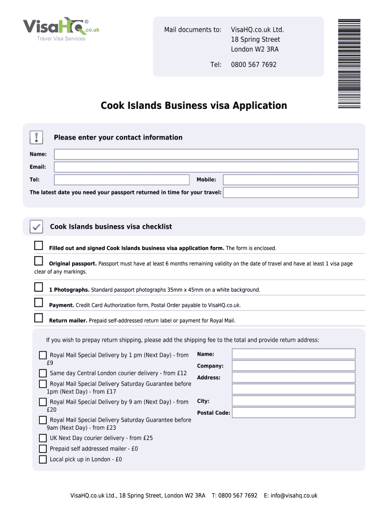 Fillable Online cookislands visahq co Cook Islands Visa Application