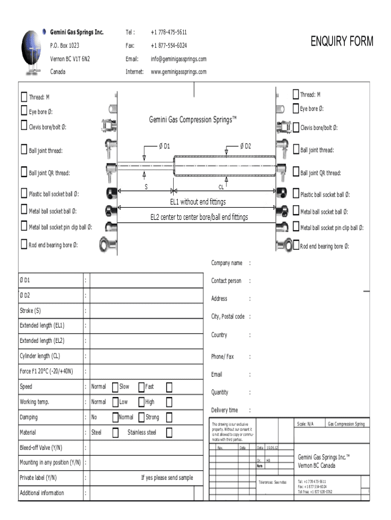Fillable Online Gemini Gas Springs Inc Fax Email Print pdfFiller