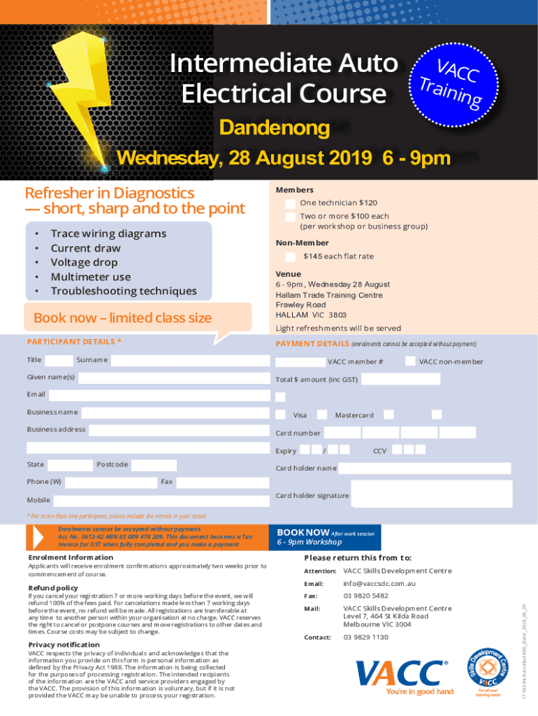 Fillable Online Training To An Auto Electrician Electrical Career Now Fax Email Print