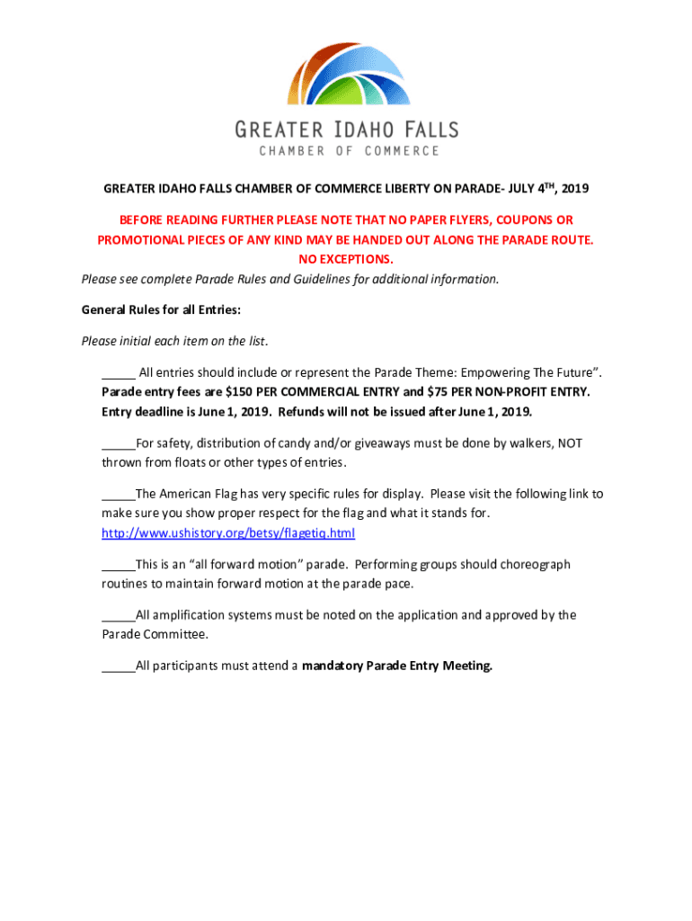 Fillable Online GREATER IDAHO FALLS CHAMBER OF COMMERCE LIBERTY ON