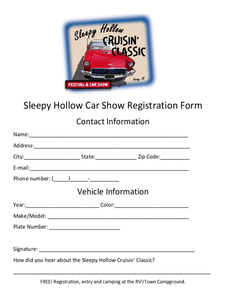 Fillable Online Sleepy Hollow Car Show Registration Form Fax Email