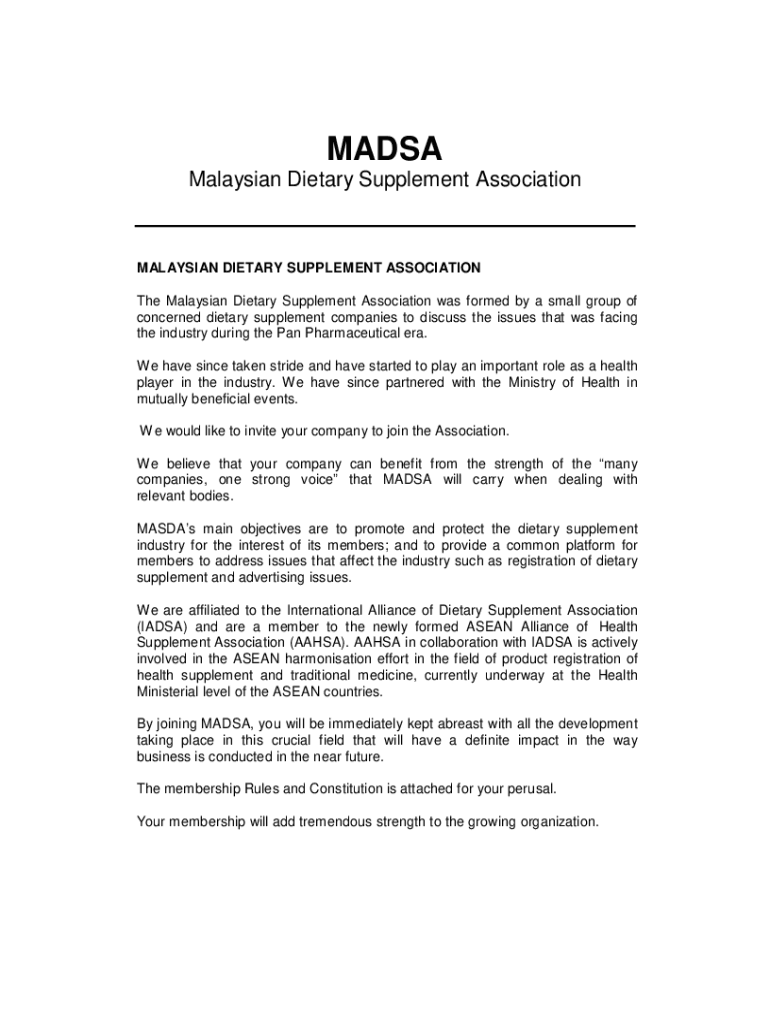 Fillable Online W ASEAN Alliance of Health Supplement Associations