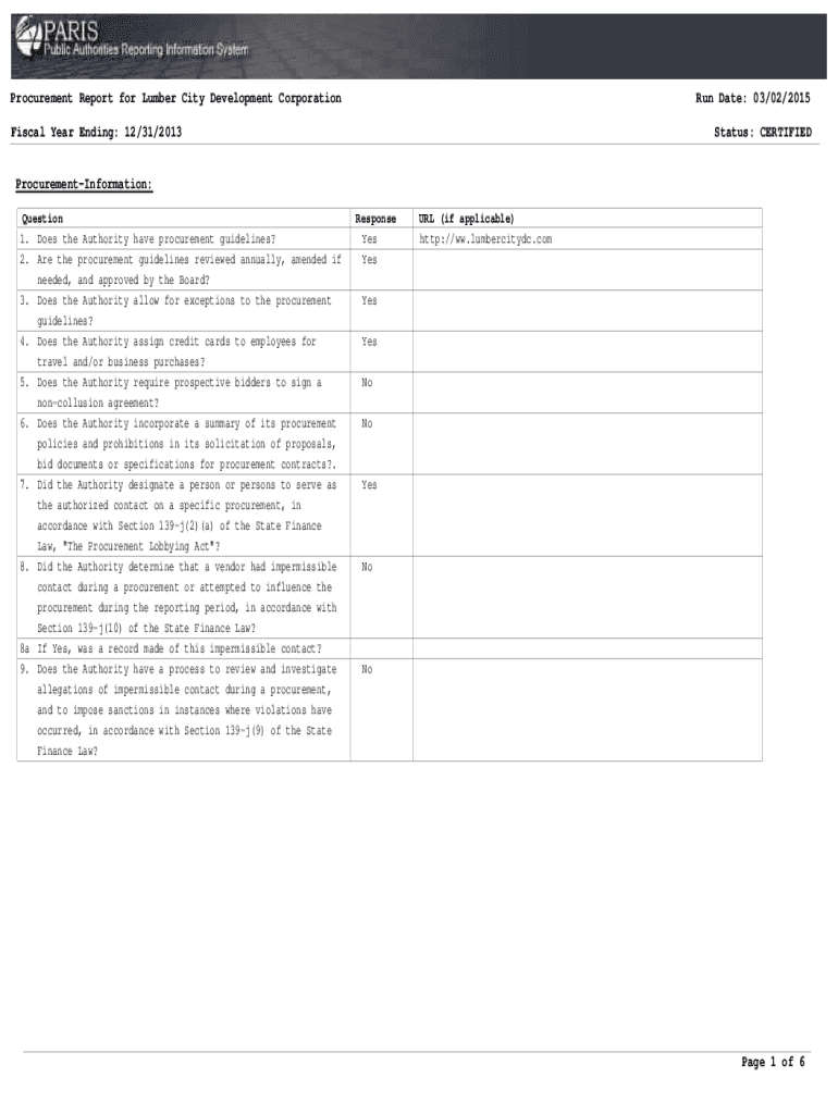 Fillable Online Procurement Report for Lumber City Development