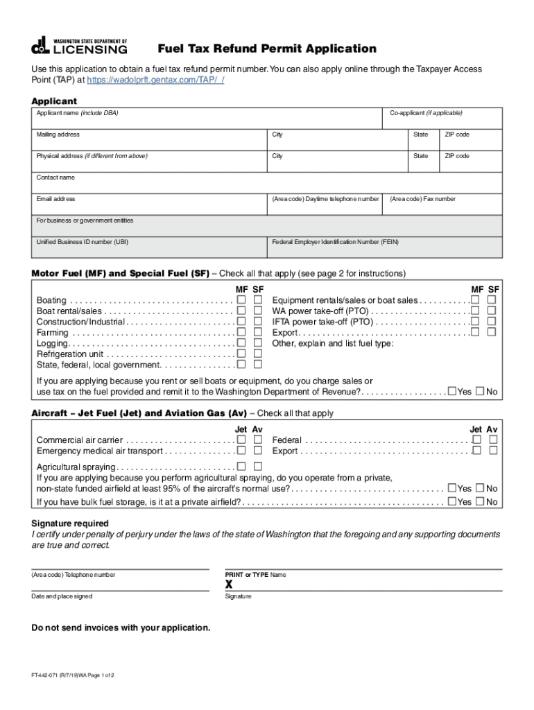 Fuel Tax Refund Permit Application WA State Licensing Fill out