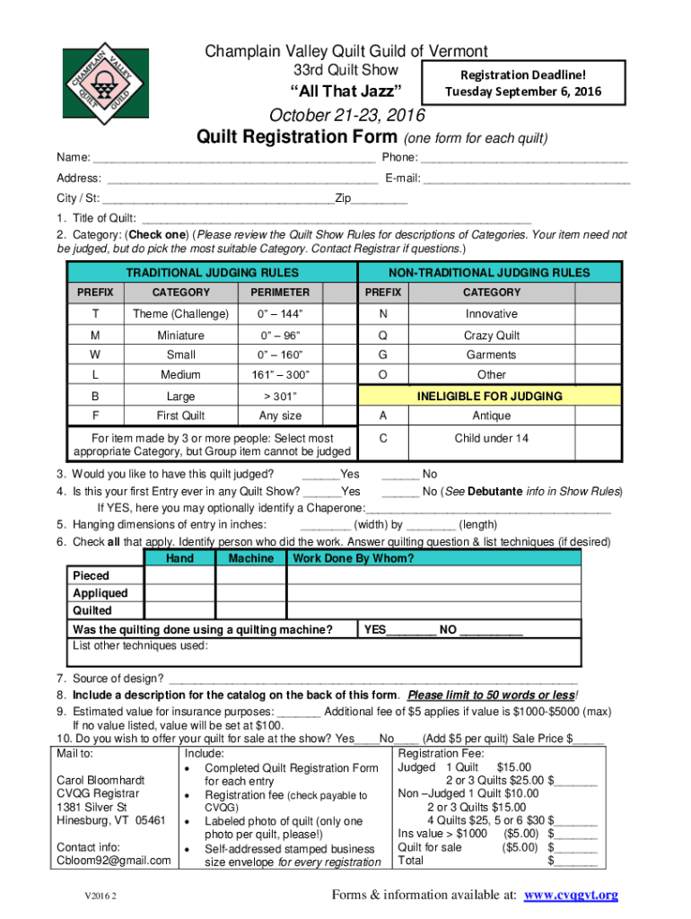 Fillable Online CVQG Champlain Valley Quilt Guild of Vermont Home