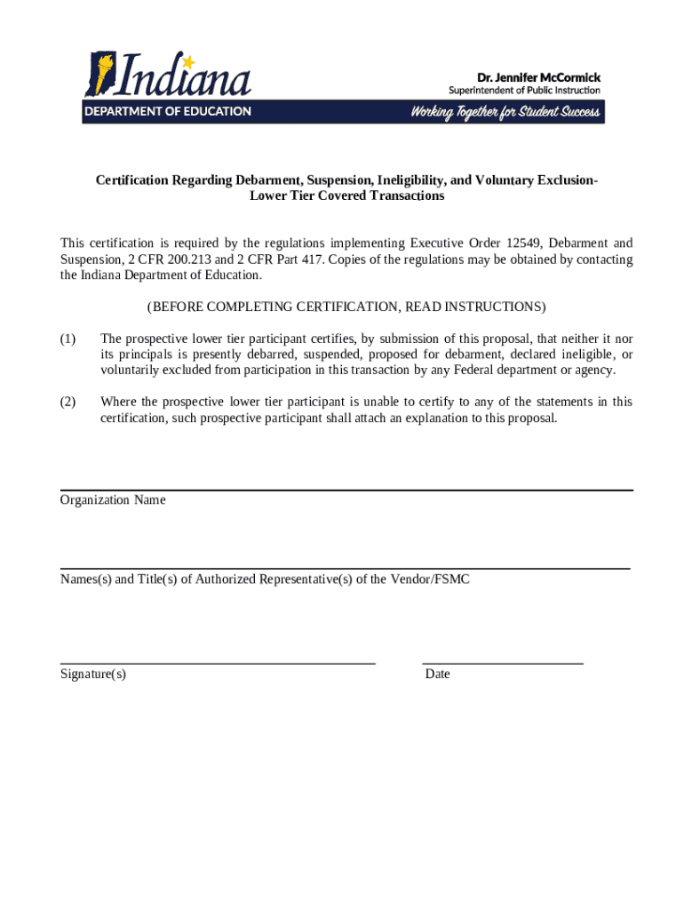 Certification Regarding Debarment, Suspension, and SBA Doc